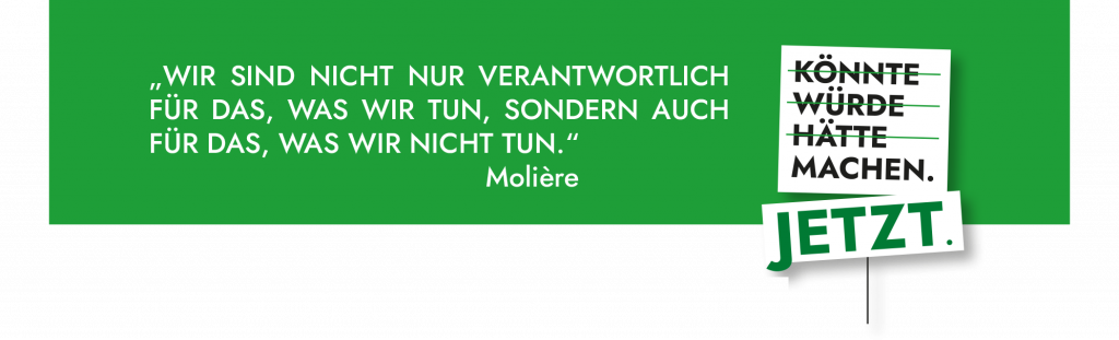 Bild von Parents for Future Paderborn mit einem Zitat von Molière: Wir sind nicht nur verantwortlich für das, was wir tun, sondern auch für das, was wir nicht tun. 